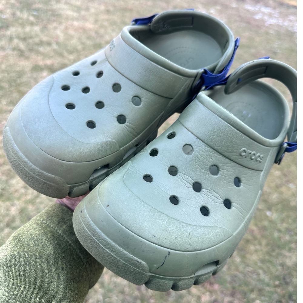 Crocs Offroad Adult Sport Clogs Unisex Size M9 W11 Army Green Blue Strap Sandals - Picture 7 of 15